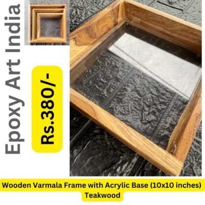 Wooden Varmala Frame with Acrylic Base (10x10 inches) Teakwood