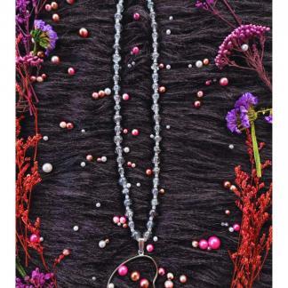 Round Heart Shape Bezel with Grey beads for Necklace Resin Art