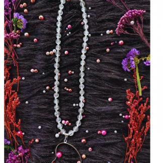 Round Heart Shape Bezel with White beads for Necklace Resin Art