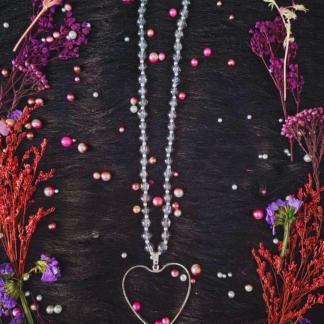 Heart Shape Bezel with Grey beads for Necklace Resin Art