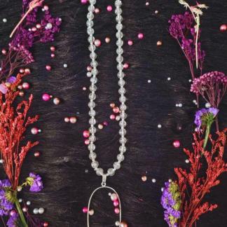 Oval Shape Bezel with White beads for Necklace Resin Art