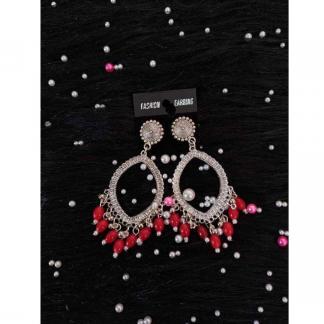 Silver jhumka bezel with Red Wine beads in Eye shape