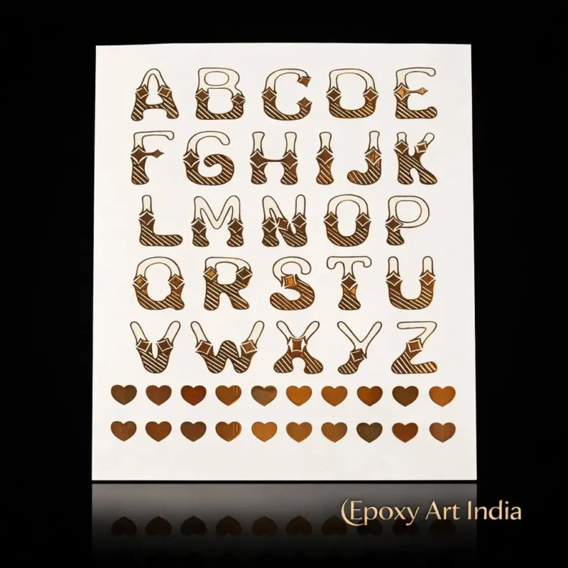 Designer Alphabet Gold Embossed Sticker Sheet for Resin Art