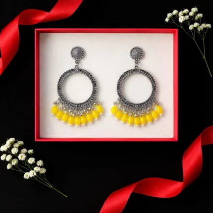 Silver Round Shape Jhumka with Yellow Beads for Resin Art