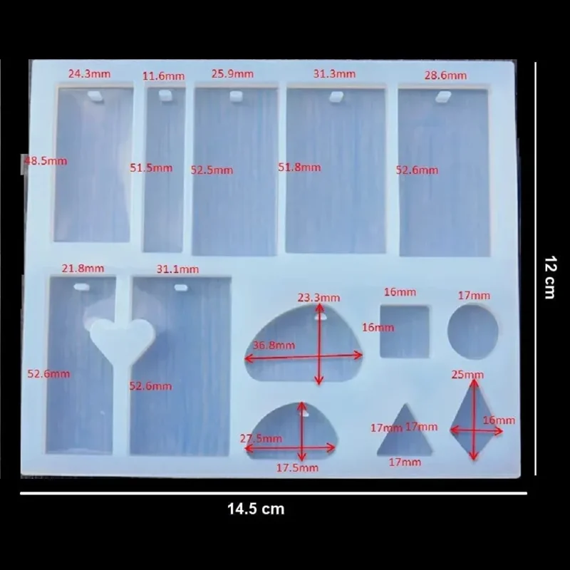 13-Cavity Multishape Earring, Keychain & Pendant Silicone Mold for Resin Art