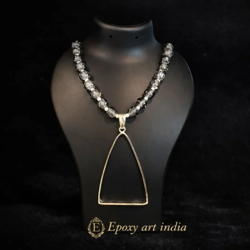 Natural Gray Glass Beads Triangle Shape Pendant Bezel for Resin Art