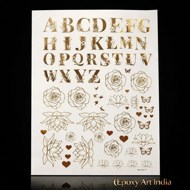 Designer Capital Alphabet Gold Sticker Sheet for Resin Art