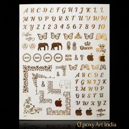 Designer Alphabet Gold Embossed Sticker Sheet for Resin Art