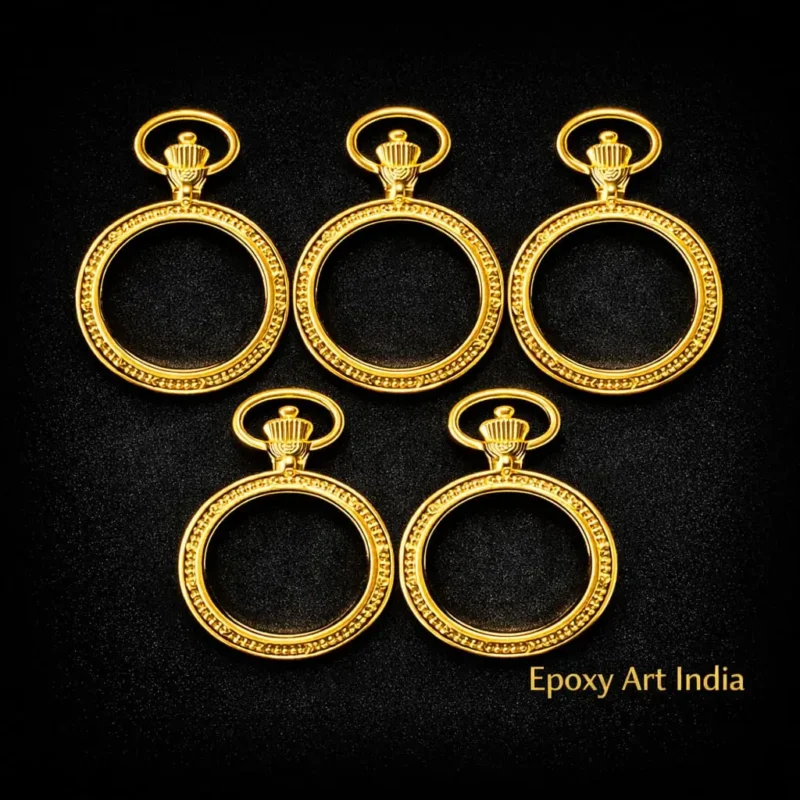 Gold Round Photo Frame Bezels Set of 5 for Resin Art, DIY Jewelry Making Frames