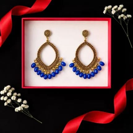 Golden Eye Shape Jhumka with Blue Beads for Resin Art