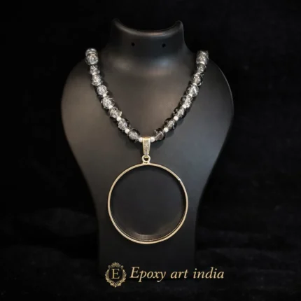 Glass Beads In Gray Colour Pendant Bezel In Round Shape for Resin Art