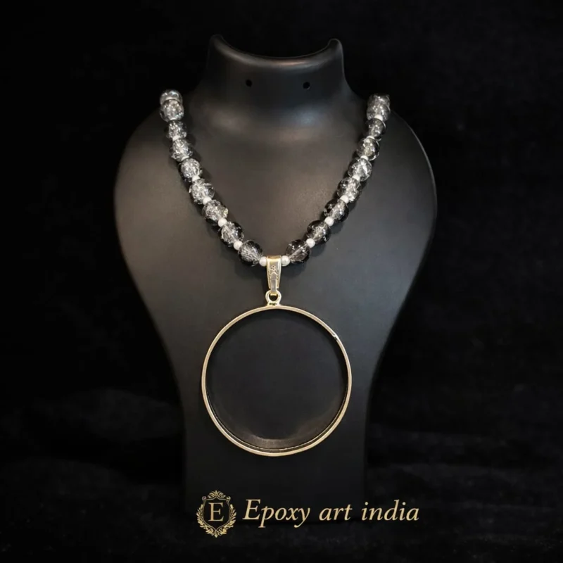 Glass Beads In Gray Colour Pendant Bezel In Round Shape for Resin Art