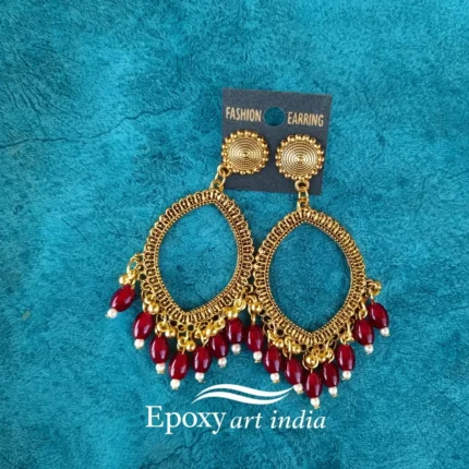 Golden Eye Shape Jhumka with Red Wine Beads for Resin Art