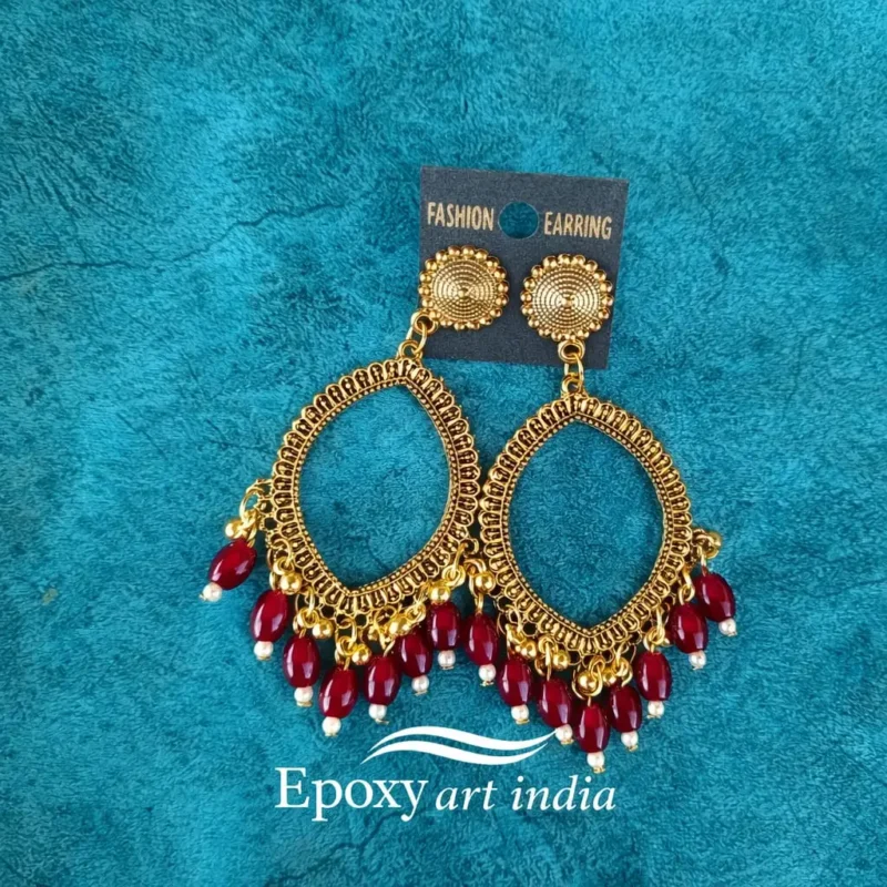 Golden Eye Shape Jhumka with Red Wine Beads for Resin Art