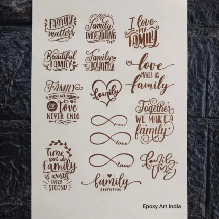 Family Embossed Gold Sticker Sheet A5 – Decorative Resin Art Stickers