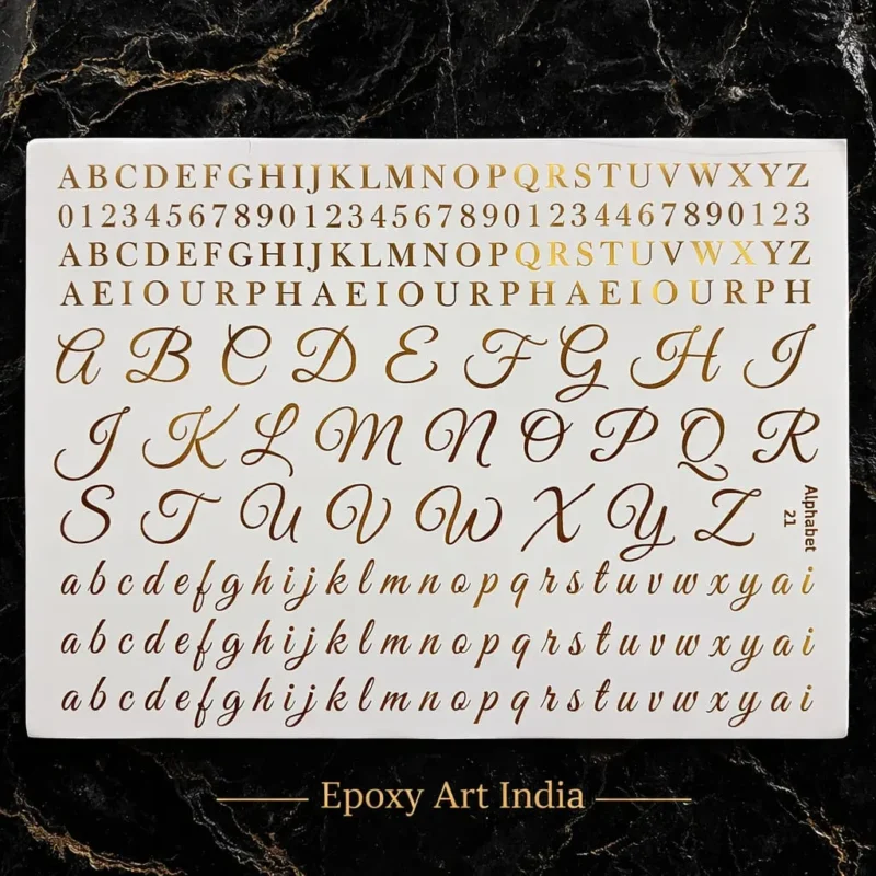 Alphabet Embossed Gold Sticker Sheet A4 – Gold Foil Letter Stickers for Resin Art
