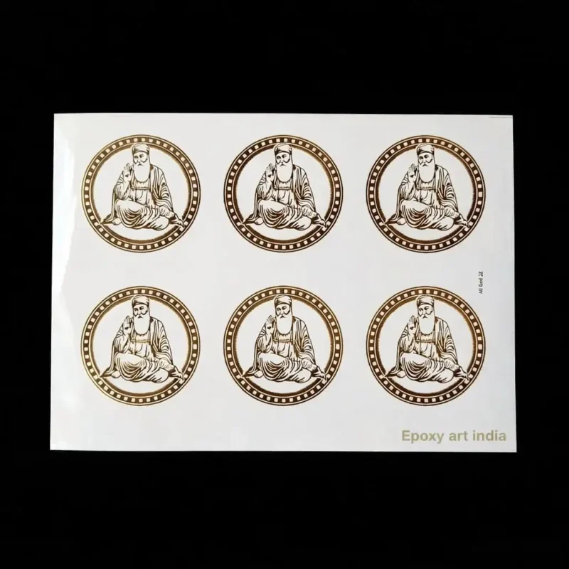 Guru Nanak Ji Gold Embossed Sticker – Premium for Resin Art A5