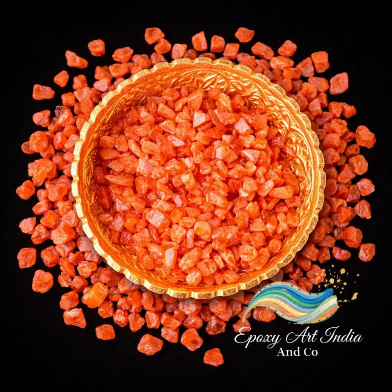 Orange Dyed Quartz Stone Chips 100gm for Resin Art | Decorative Orange Crystal Chips for Epoxy Resin Crafts