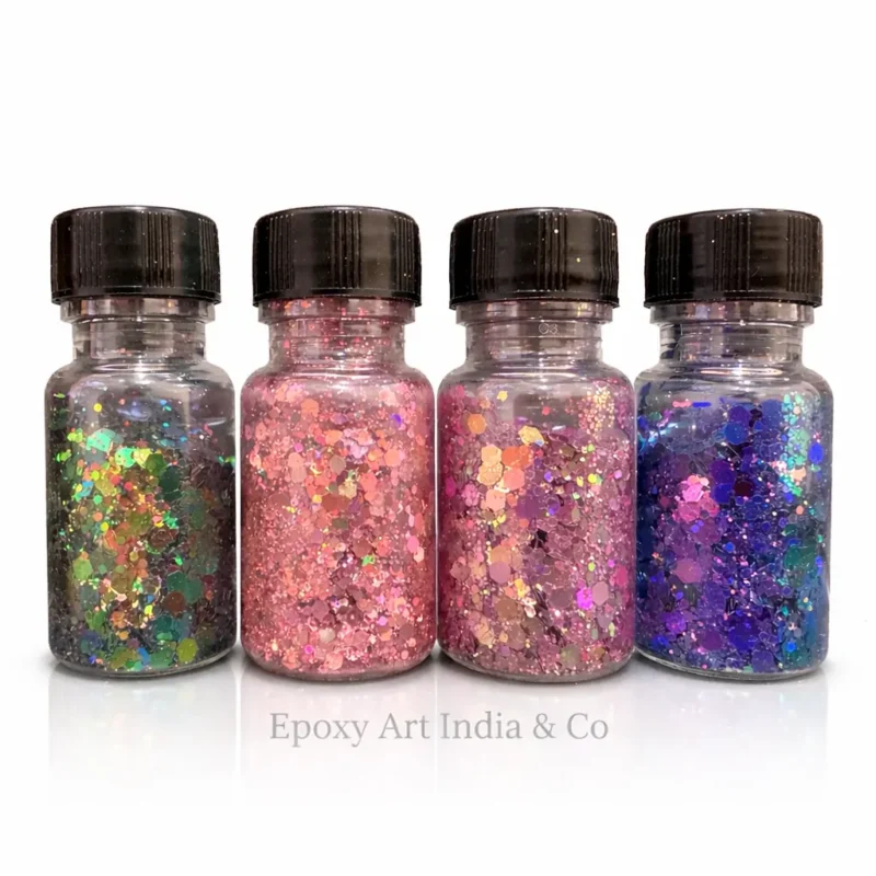 Premium Glitter Flakes Combo Pack (GIC004) – Set of 4 Bottles for Epoxy Resin & DIY Crafts | Shimmer Decoration Mix