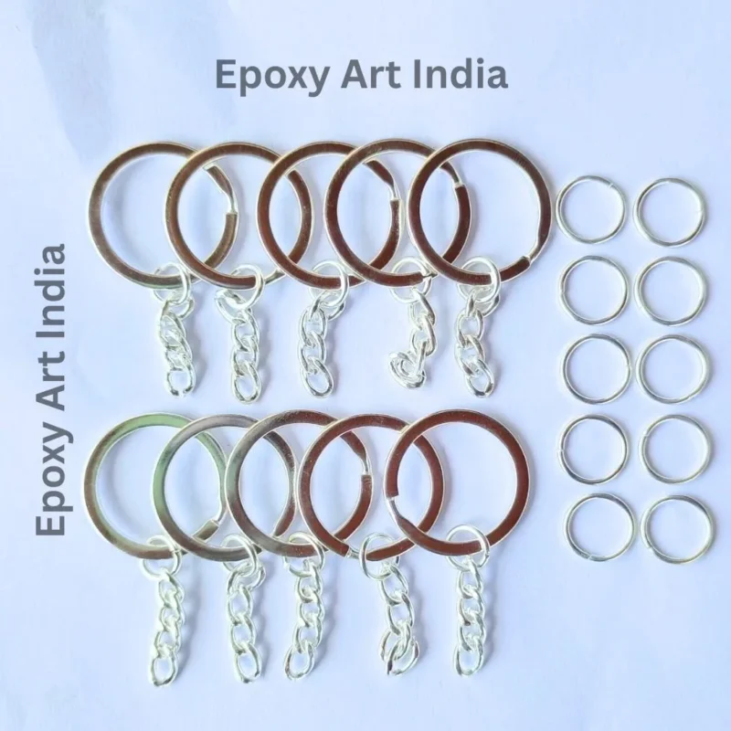 Set of 10 Silver Key Chain Rings for Resin Art