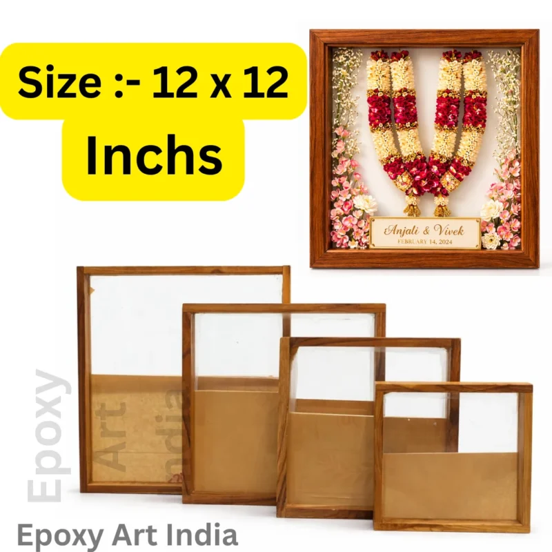 12 x 12 Inch Teakwood Floating Frame with Acrylic Base for Resin Art | Wooden Floating Varmala Frame
