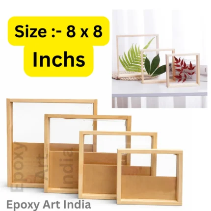 8x8 pine wood floating frame, wooden floating varmala frame, floating frame with acrylic base, pine wood frame for resin art, resin art floating frame, floating varmala preservation frame, wooden floating display frame, resin art display frame India, floating photo frame wooden, varmala preservation frame
