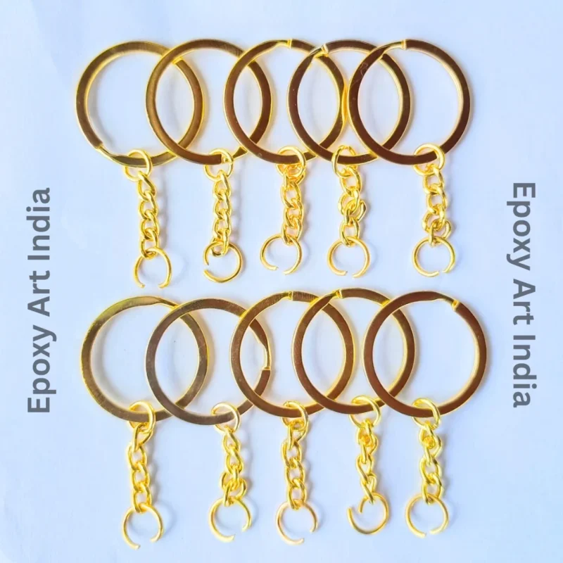 Set of 10 Gold Key Chain Rings for Resin Art | Metal Keychain Rings with Chain | DIY Resin Keychain Supplies India