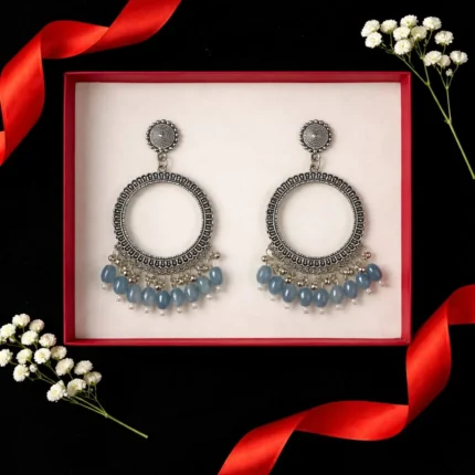 Silver Round Shape Jhumka with Steel Blue Beads for Resin Art