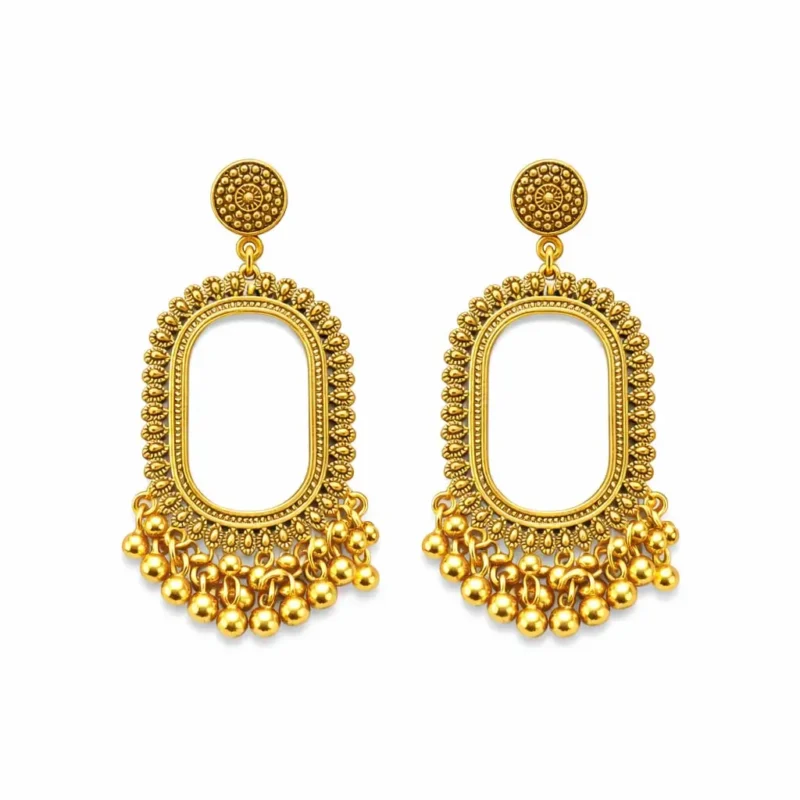Oval Shape Jhumka with Small Golden Beads for Resin Art