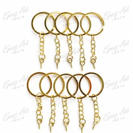 Set of 10 Gold Key Chain Rings for Resin Art | Metal Keychain Rings with Chain | DIY Resin Keychain Supplies India