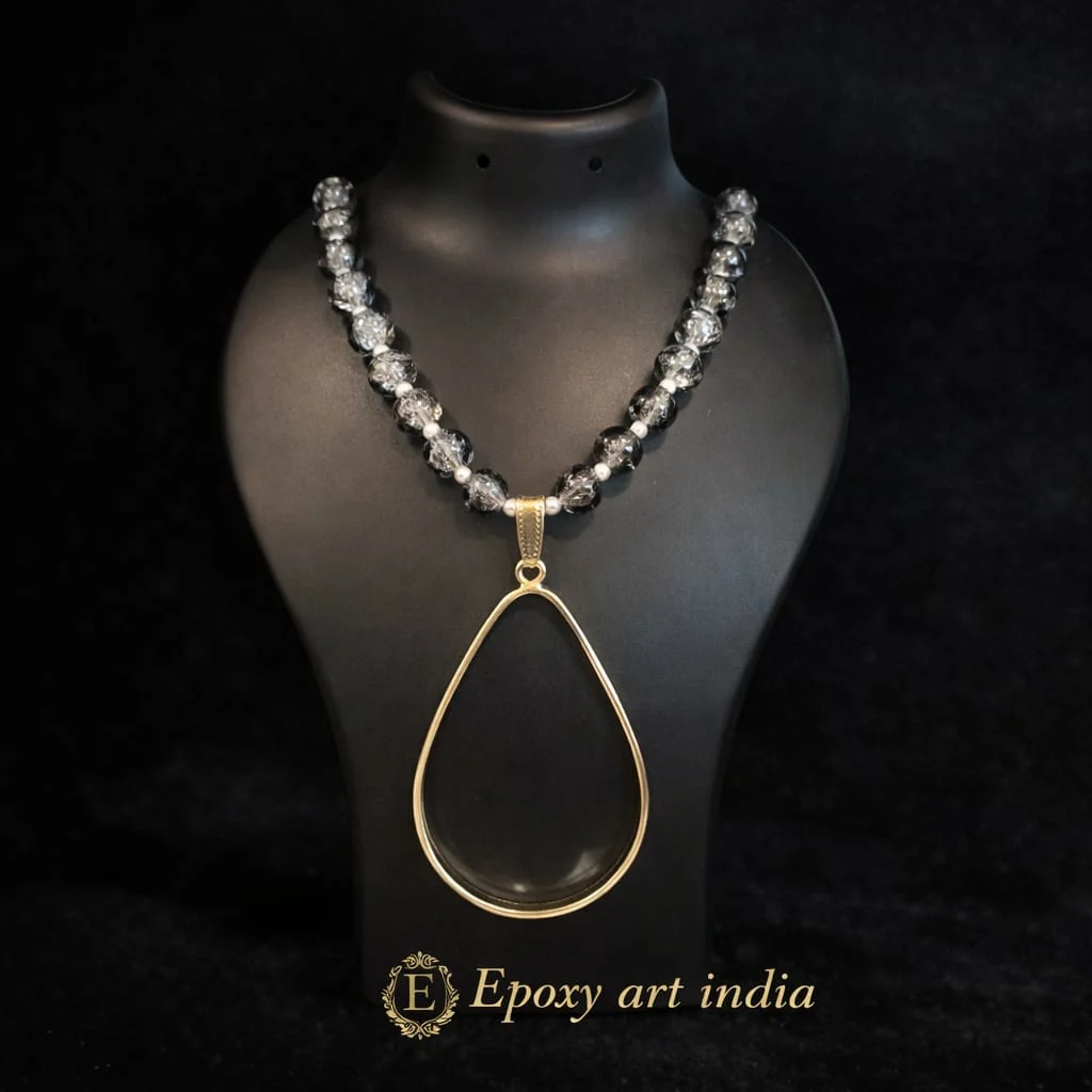 Natural Gray Glass Beads Drop Shape Pendant Bezel for Resin Art Natural Gray Glass Beads Drop Shape Pendant Bezel for Resin Art