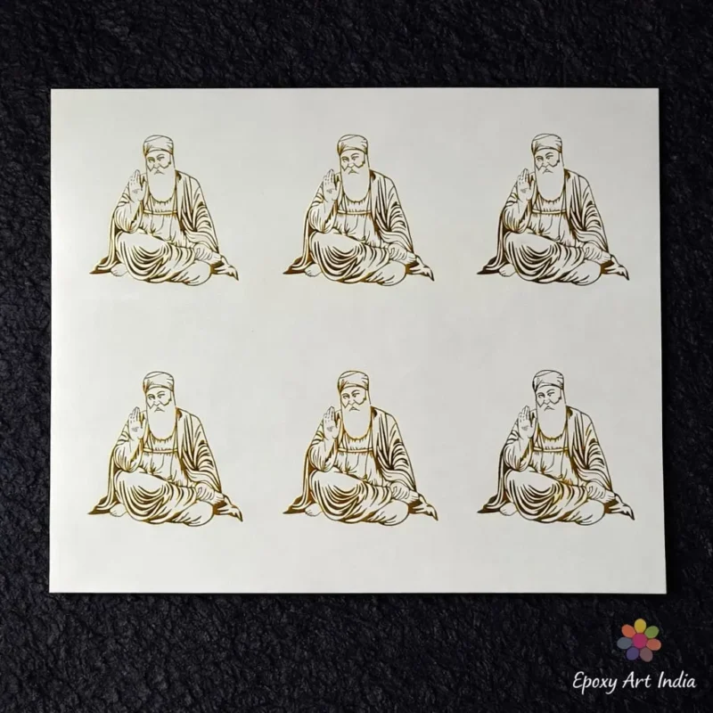 Guru Nanak Ji Embossed Gold Sticker Sheet – A4 for Resin Art & Spiritual