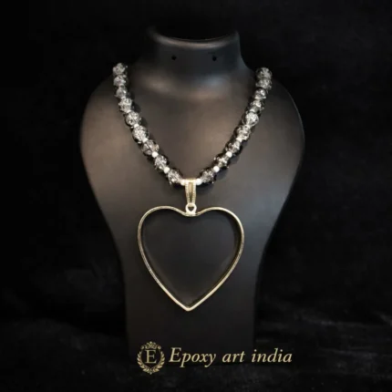 Natural Gray Glass Beads Heart Shape Pendant Bezel for Resin Art