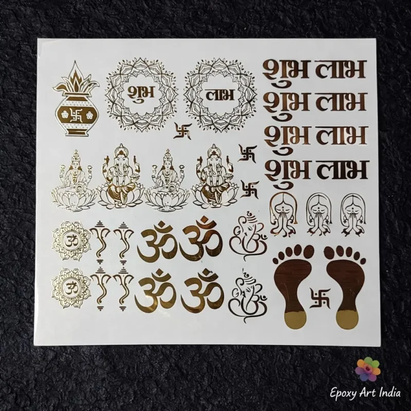 Diwali Shubh Labh Embossed Gold Sticker Sheet – A4 for Resin Art