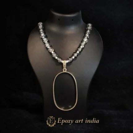 Natural Glass Beads in Gray Colour Oval Shape Pendant Bezel for Resin Art