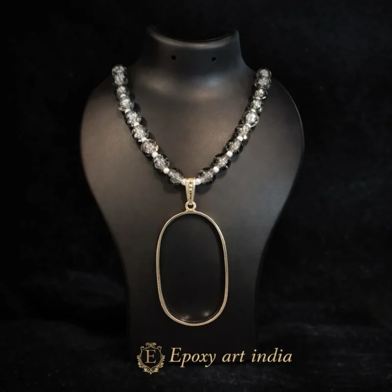 Natural Glass Beads in Gray Colour Oval Shape Pendant Bezel for Resin Art