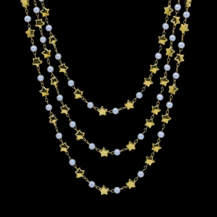 Gold Star & Pearl Layered Necklace Chain for Resin Art Pendant for Jewelry