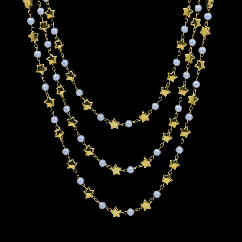 Gold Star & Pearl Layered Necklace Chain for Resin Art Pendant for Jewelry