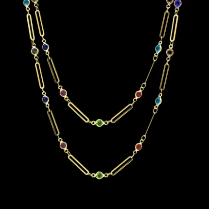 Colorful Crystal Gold Link Necklace | Stylish Modern Jewelry for Women | Resin Art Pendant Chain