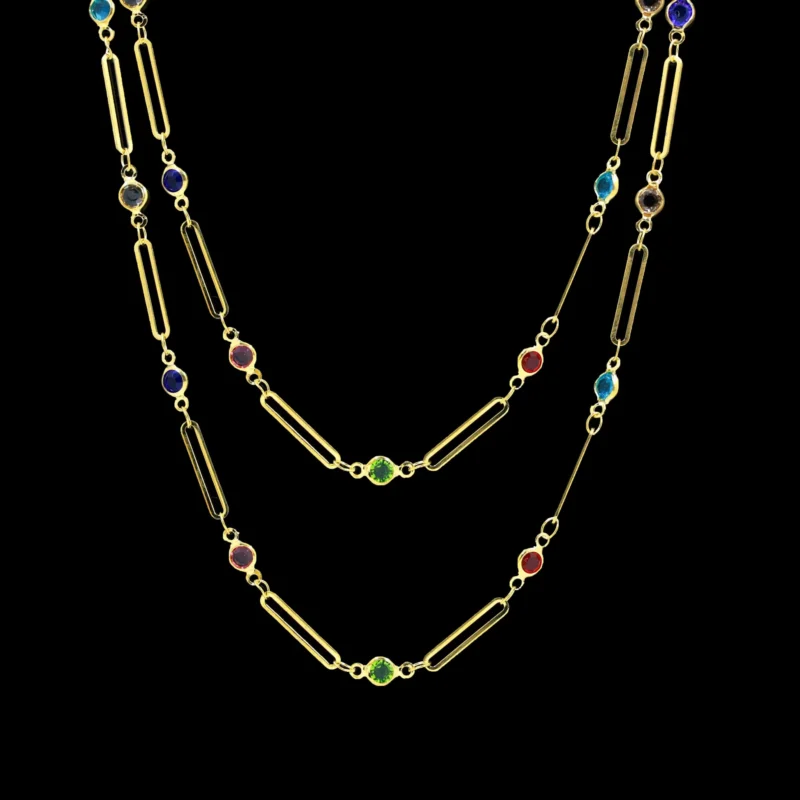 Colorful Crystal Gold Link Necklace | Stylish Modern Jewelry for Women | Resin Art Pendant Chain