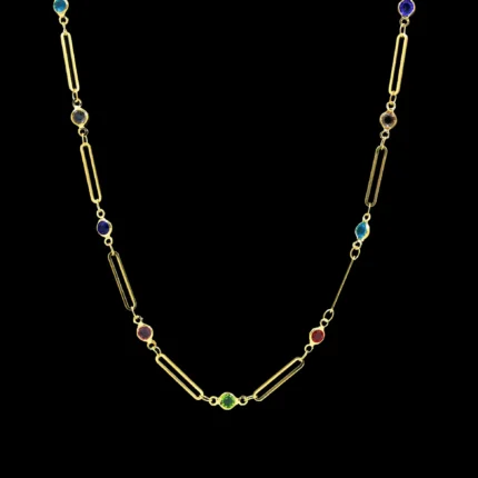 Colorful Crystal Gold Link Necklace | Stylish Modern Jewelry for Women | Resin Art Pendant Chain