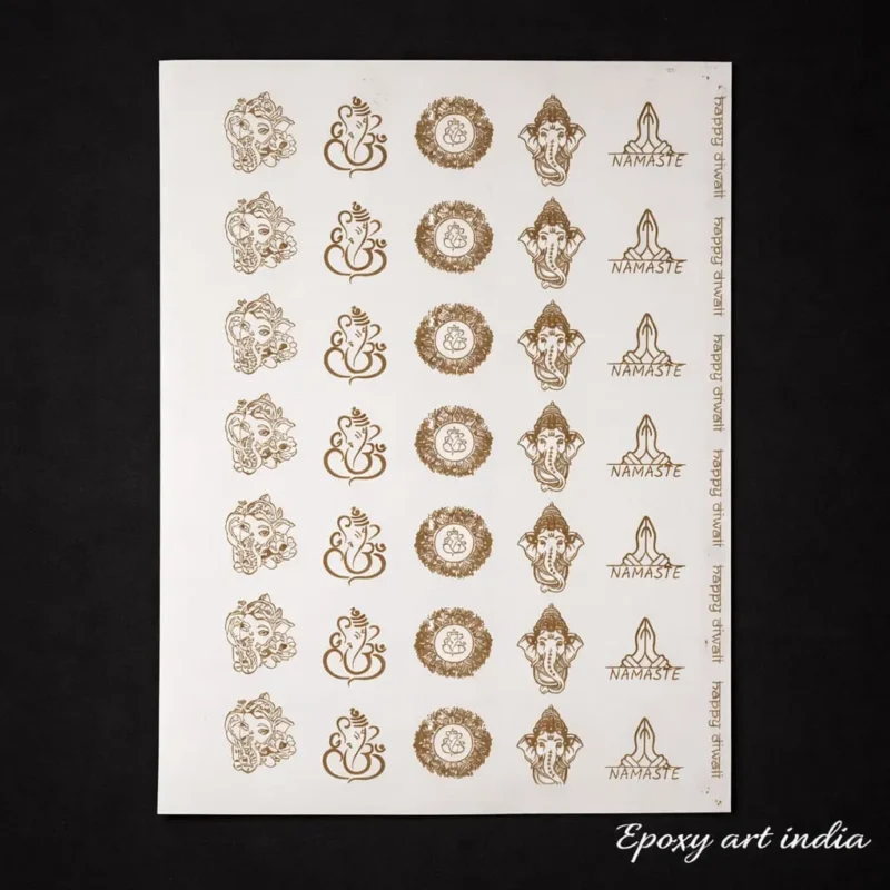 Designer Ganesh Ji Gold Embossed Sticker Sheet for Resin Art