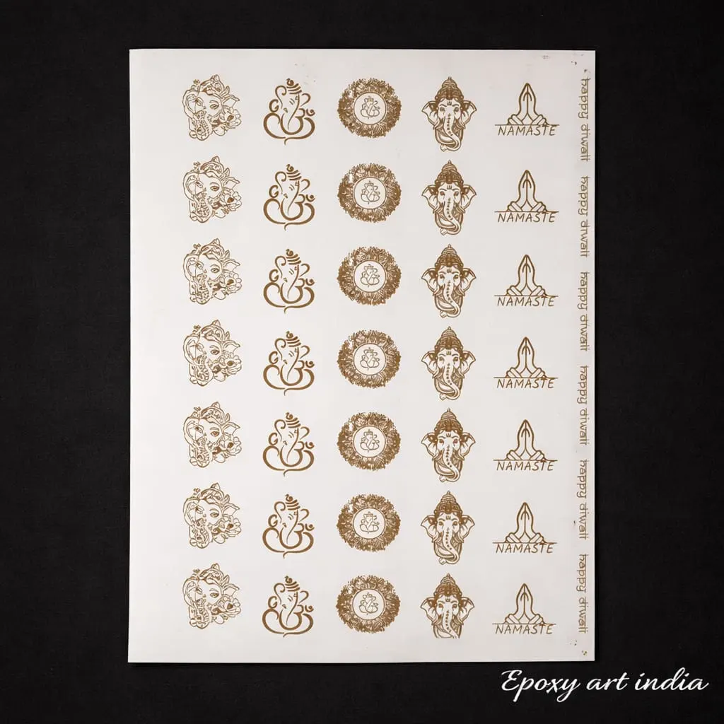 Designer Ganesh Ji Gold Embossed Sticker Sheet for Resin Art Designer Ganesh Ji Gold Embossed Sticker Sheet for Resin Art