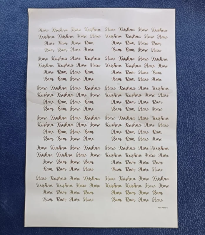 Hare Ram Hare Krishna Mantra 3 Gold Embossed Sticker Sheet for Resin Art