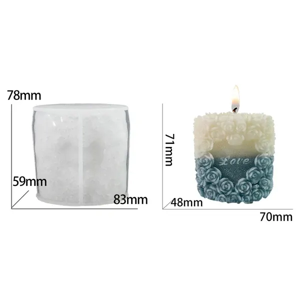 3D Love Rose Pillar Candle Mould | Silicone Candle Mold for DIY Wax