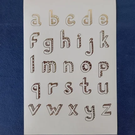 Doodle Alphabet Embossed Gold Sticker Sheet A5 | Cute Handwritten Letter Stickers for Resin Art,