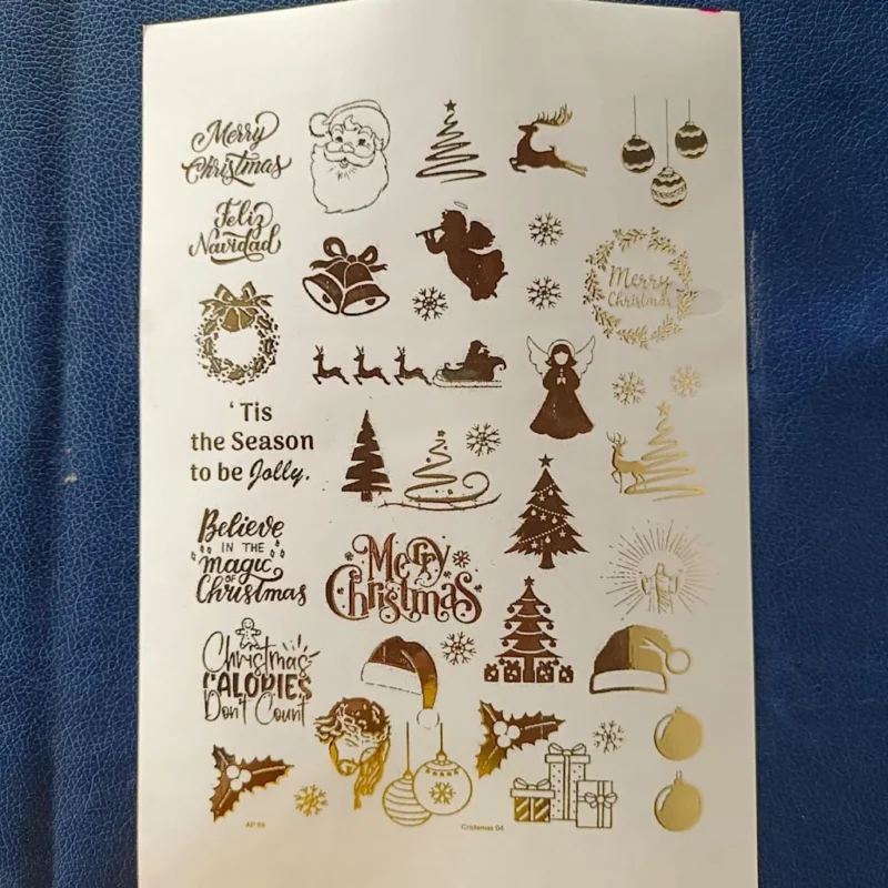 Merry Christmas Gold Embossed Sticker Sheet | Festive Foil Lettering Stickers for Resin Art,