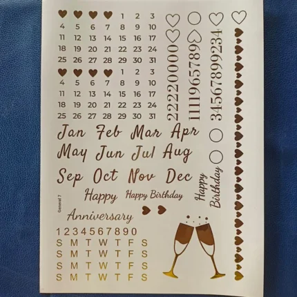 Calendar Gold Embossed Sticker Sheet | Date & Month Foil Stickers for Resin Art, DIY Crafts