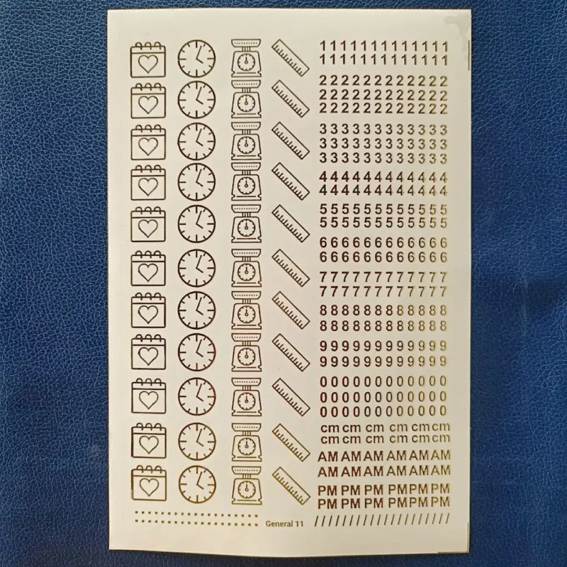 Baby Birth Calendar Gold Embossed Sticker Sheet | Date & Month Foil Stickers for Resin Art