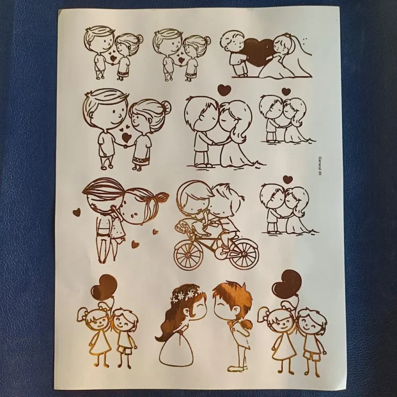 Cute Couple Gold Embossed Sticker Sheet | Romantic Foil Stickers for Resin Art, DIY Crafts